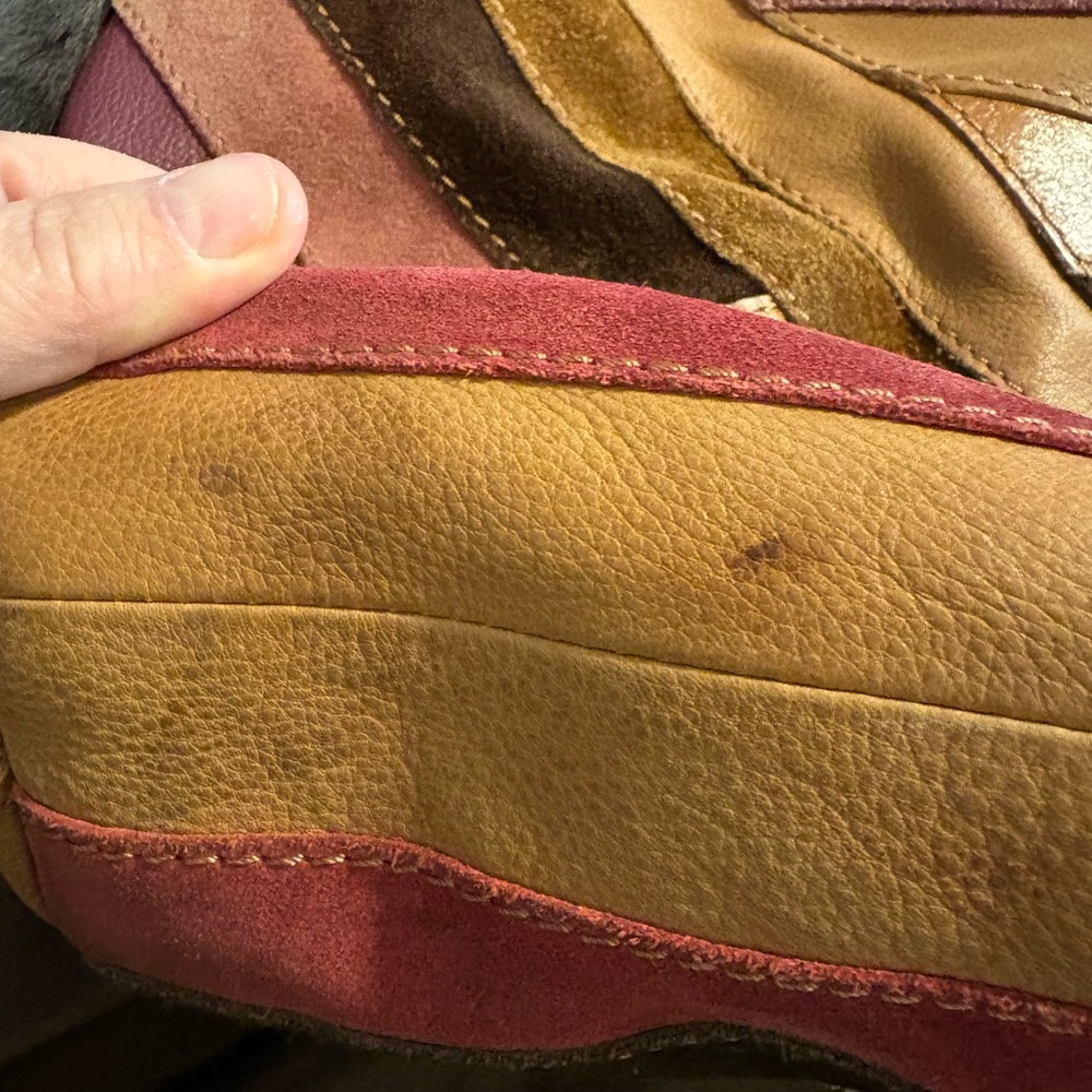 Lucky Brand Patchwork Handbag Vintage Suede Leather Shoulder Boho Hippie purse - Picture 3 of 8